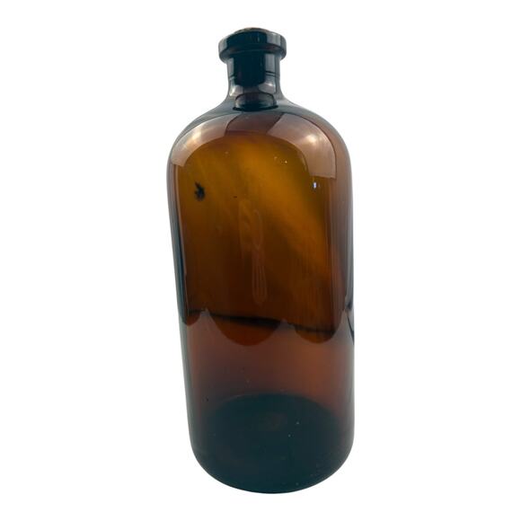 Vintage/ Antique Amber Glass Apothecary Bottle Cork Stopper, Pharmacy, Large 13” - Picture 9 of 12